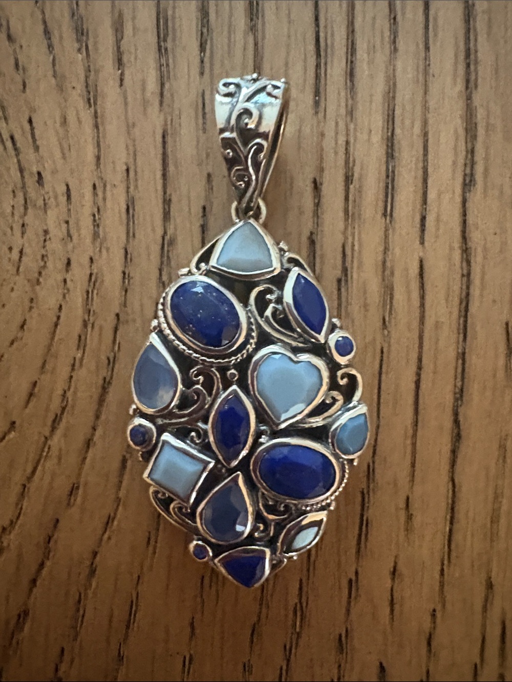 EUC Grace & Heart Sterling Silver Multi-Stone Pendant - Lapis Lazuli & MOP